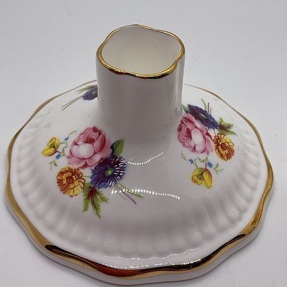 Vintage Royal Adderly Floral Porcelain Candle Holders with Gold Trim - Picture 4 of 8